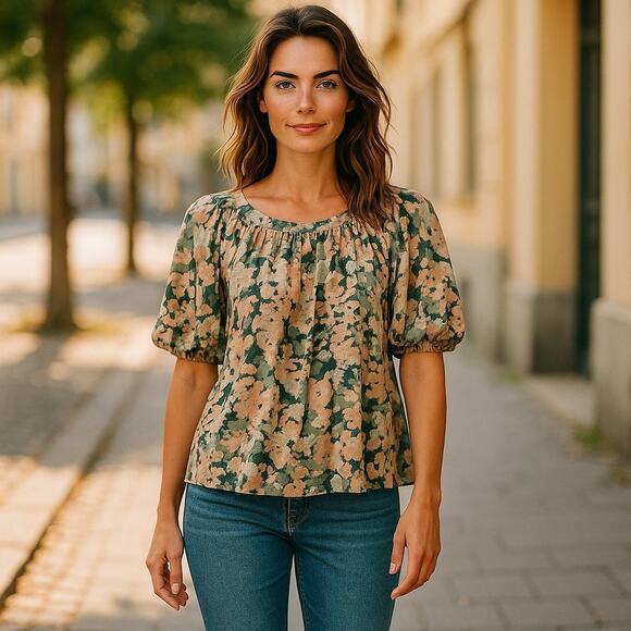 Womens Anthropologie Maeve Floral Linen Blouse Summer Small - Picture 1 of 7